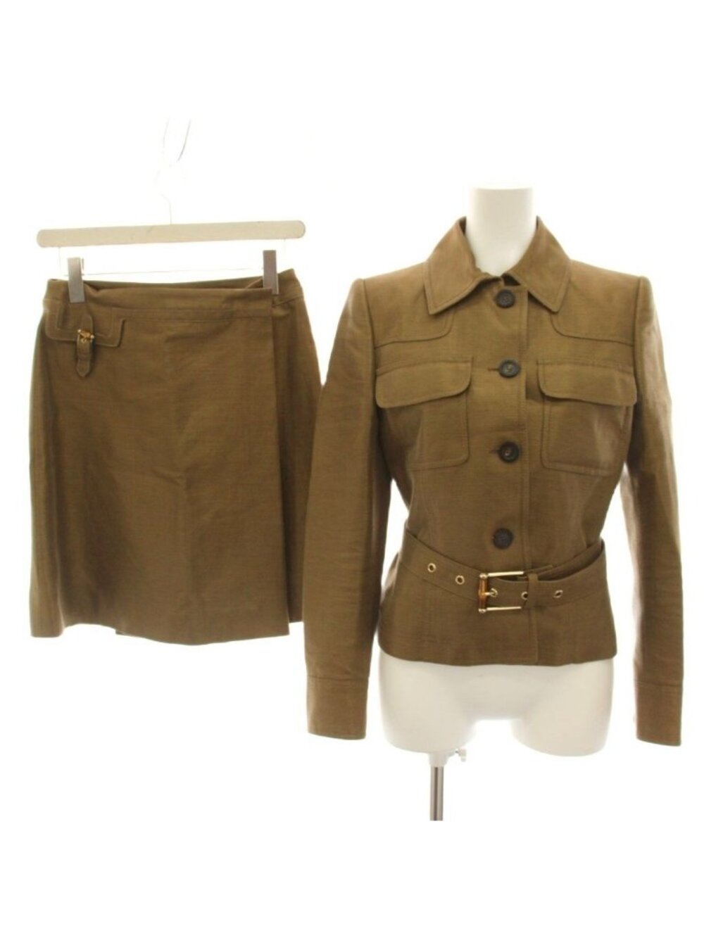 Gucci Set Top and Bottom Jacket Blazer Trapezoidal Skirt Wrap Mini Brown 38